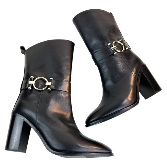 Napoleoni Made In Italy Genuine Leather Heels Boots With Hardware Ankle Size:9.5 - Picture 3 of 16